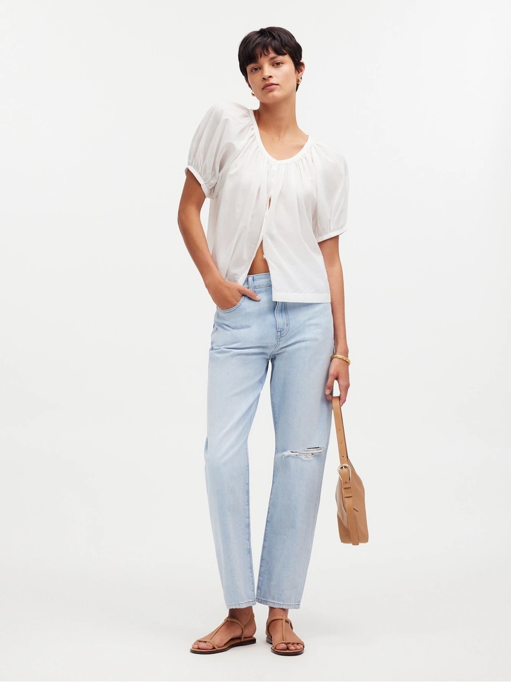 Madewell The 90’s Straight Crop Jean in Fitzgerald Wash Distressed Denim Blue